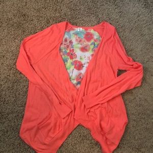Coral Cardigan with Floral Print Back